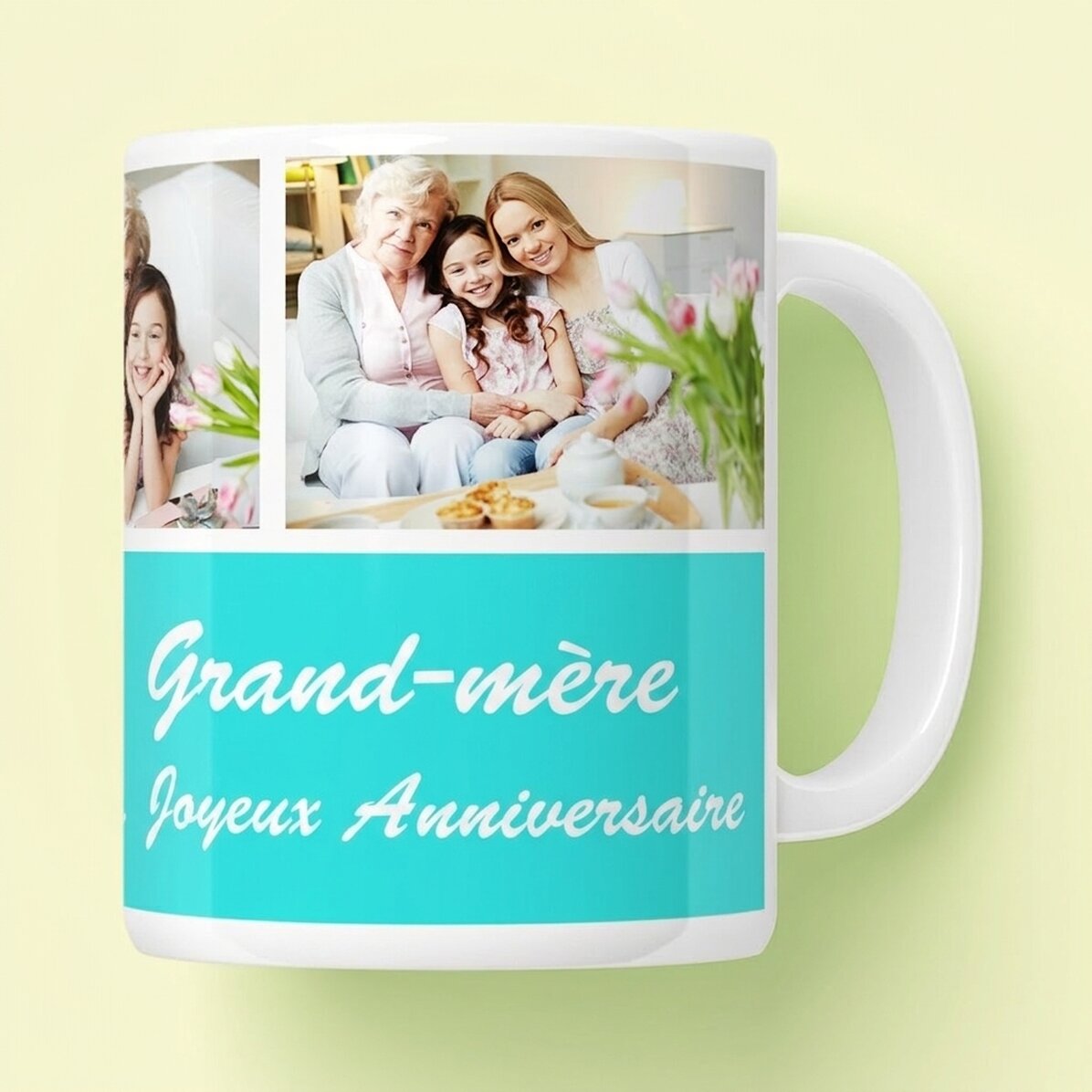 Tasse personnalisée avec 3 photos et un message