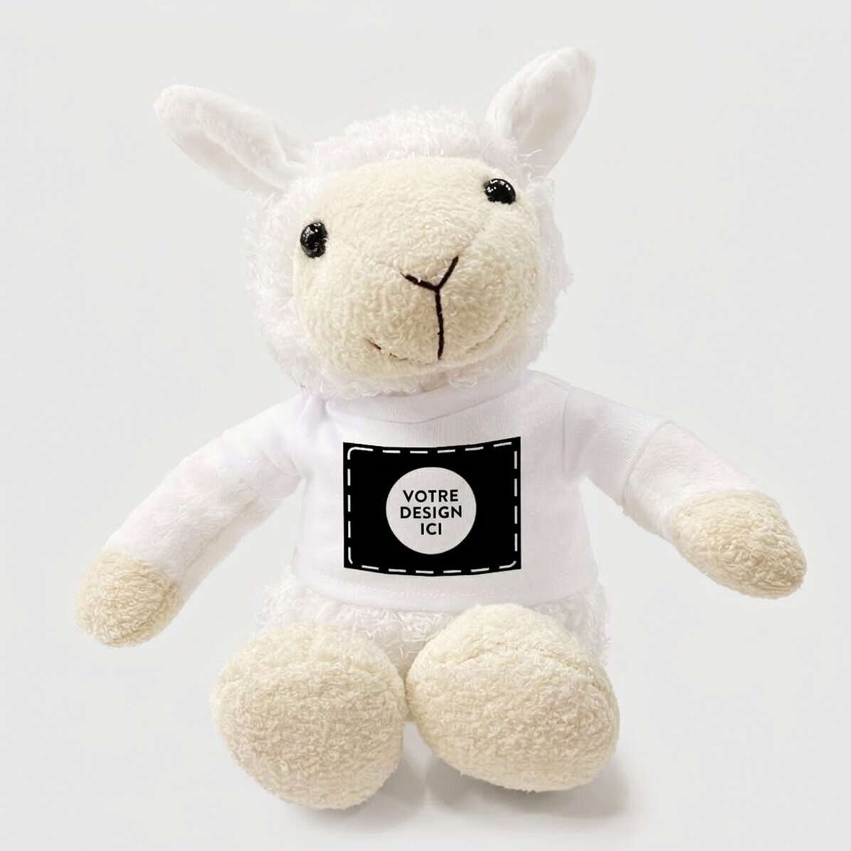 Une peluche de mouton personnalisée avec ton motif