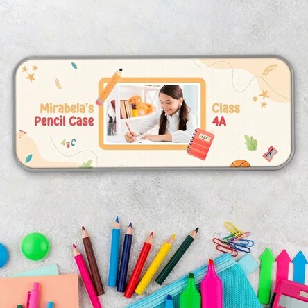 Personalised pencil case with a photo and your child's name