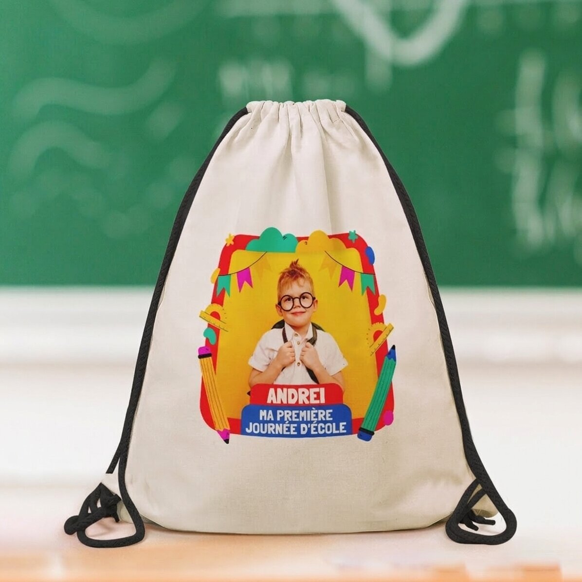 Sac à dos personnalisé avec une photo et un prénom - Mon premier jour d