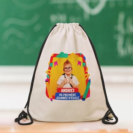 Sac à dos personnalisé avec une photo et un prénom - Mon premier jour d'école