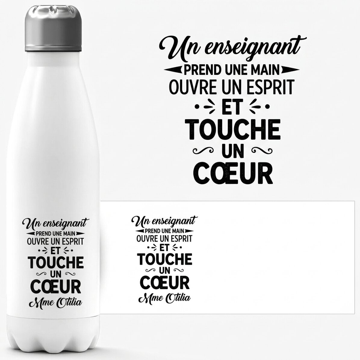 Thermos à base blanche personnalisé avec le nom des enseignants - Touch a heart