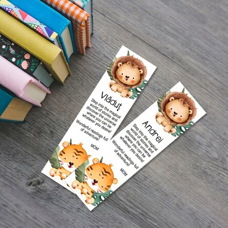 Personalised bookmark with message and name for children - Animals