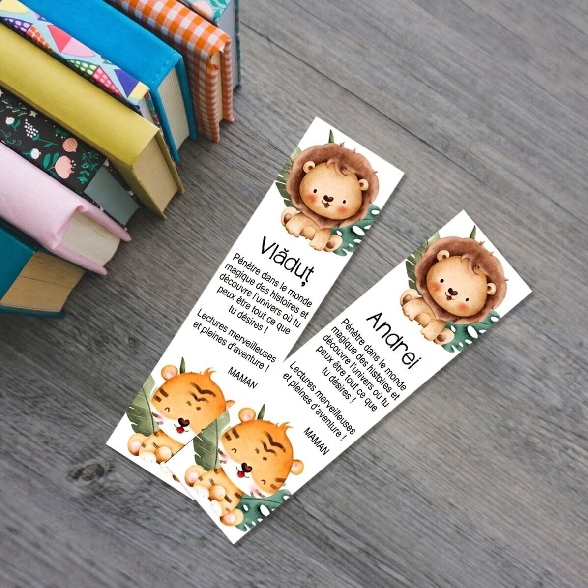 Marque-page personnalisé avec message et prénom pour enfants - Petits animaux