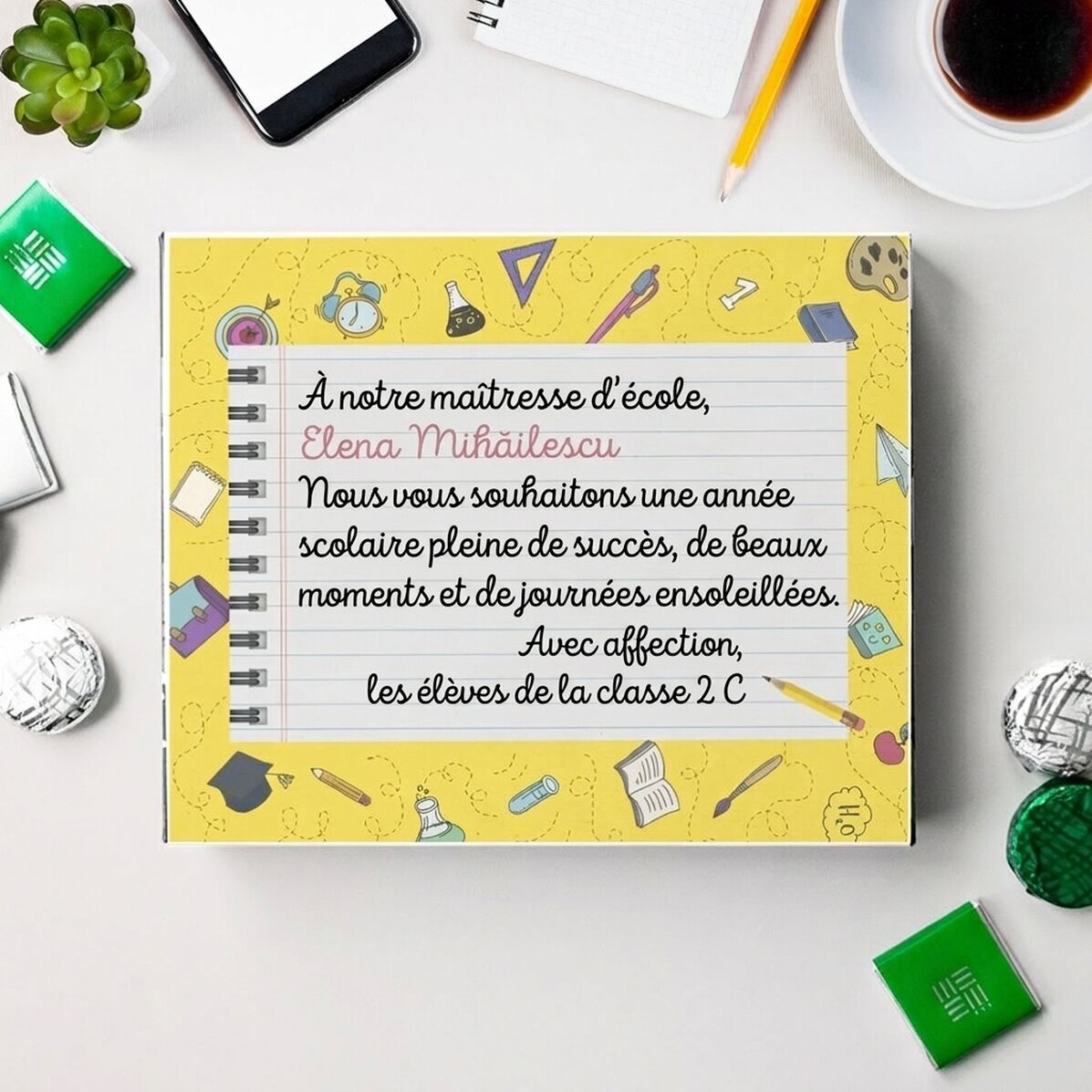 Boîte de bonbons personnalisée avec un message pour le début de l