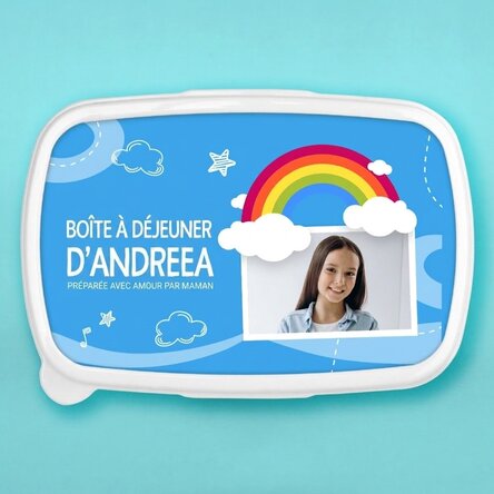 Boîte à repas, boîte à repas personnalisée avec une photo et un prénom - Modèle arc-en-ciel