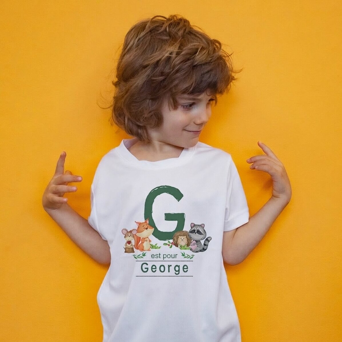 T-shirt de sport pour enfants personnalisé avec une initiale et un prénom - Animalute