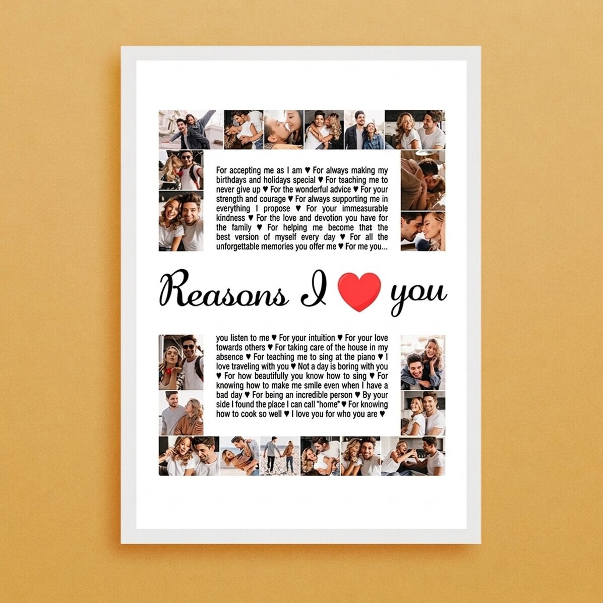 Tableau personnalisé avec 20 photos et un texte - « Reasons I love you »