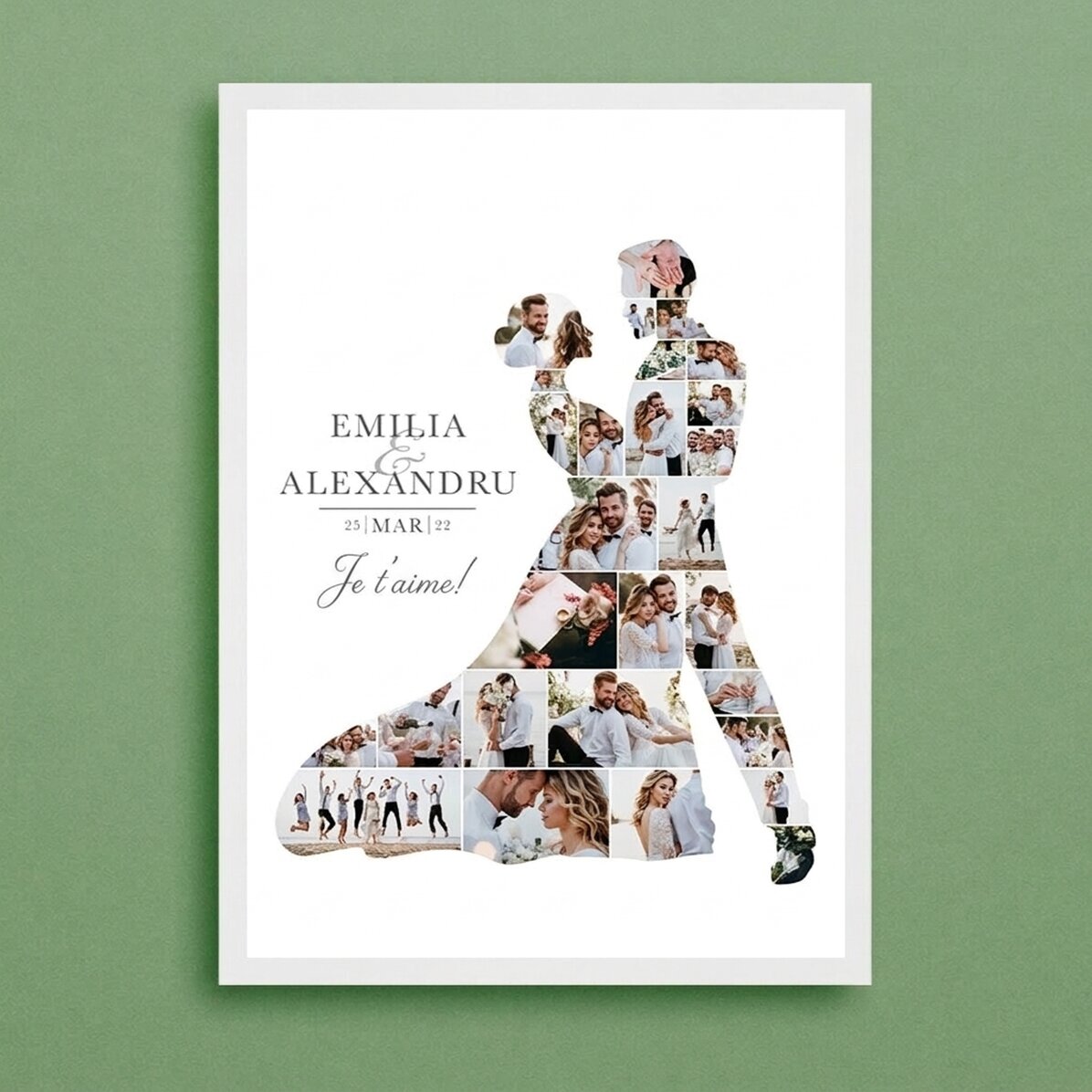 Tableau personnalisé avec 28 photos et un texte pour un mariage - Les mariés
