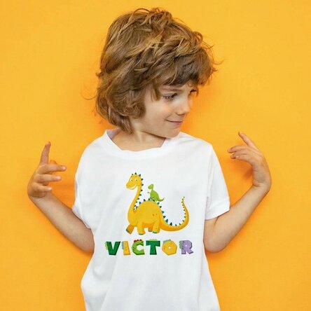 Personalised children's sports T-shirt with name - Dinosaur