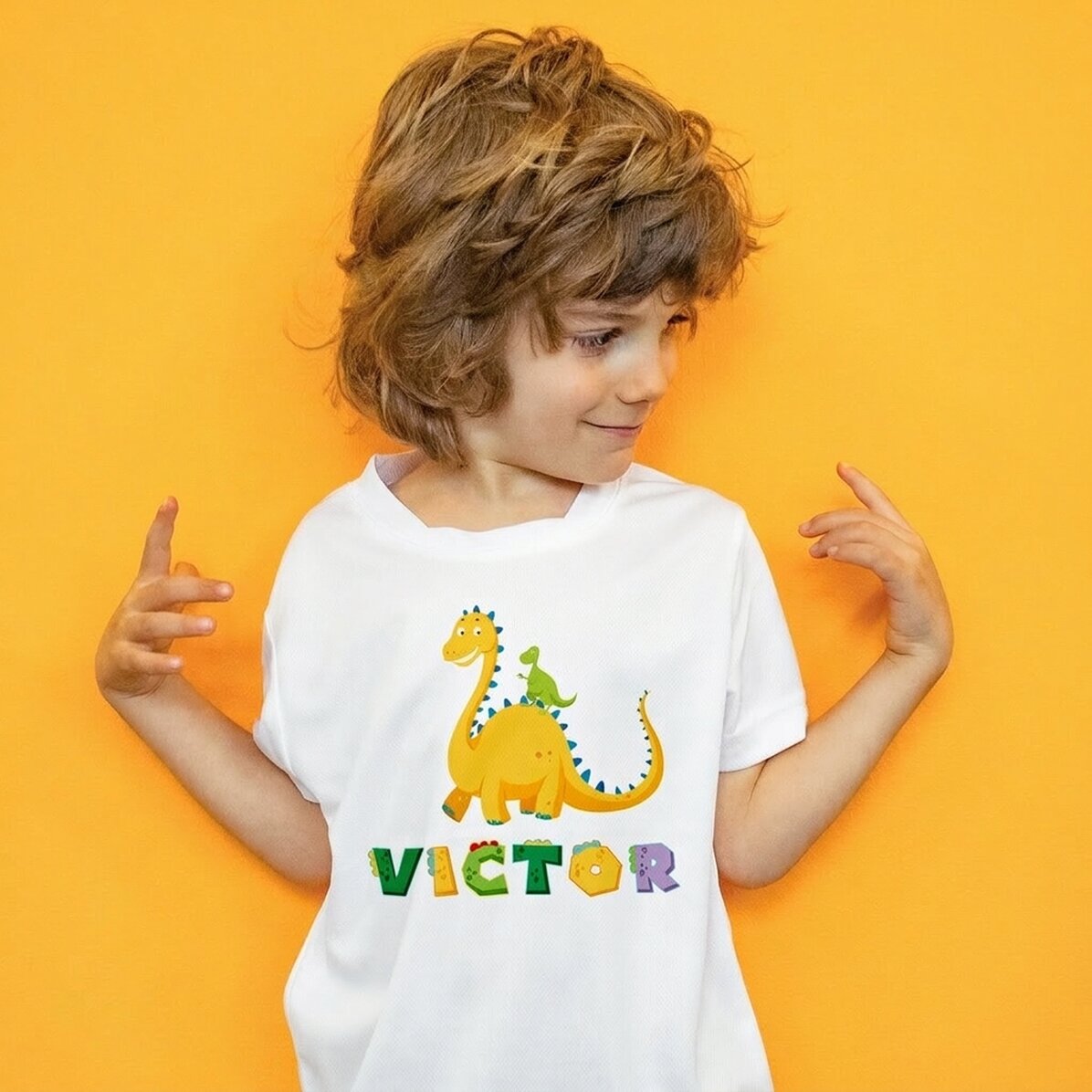 T-shirt de sport pour enfants personnalisé avec un prénom - Dinosaure