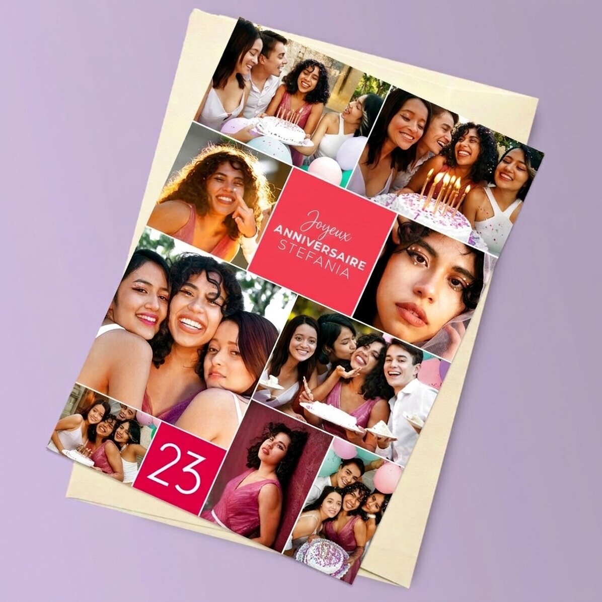Carte de vœux magnétique personnalisée avec 9 photos et un texte pour un anniversaire