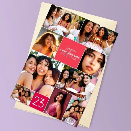 Carte de vœux magnétique personnalisée avec 9 photos et un texte pour un anniversaire