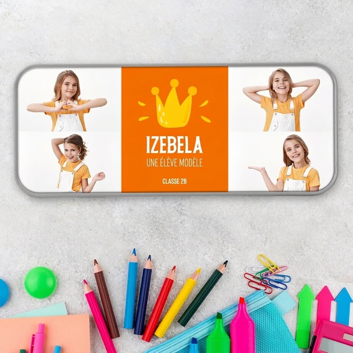 Trousse personnalisée avec 4 photos et un texte - Le meilleur élève
