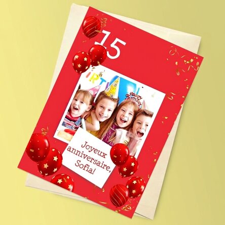 Carte de vœux magnétique personnalisée avec une photo et un texte pour un anniversaire