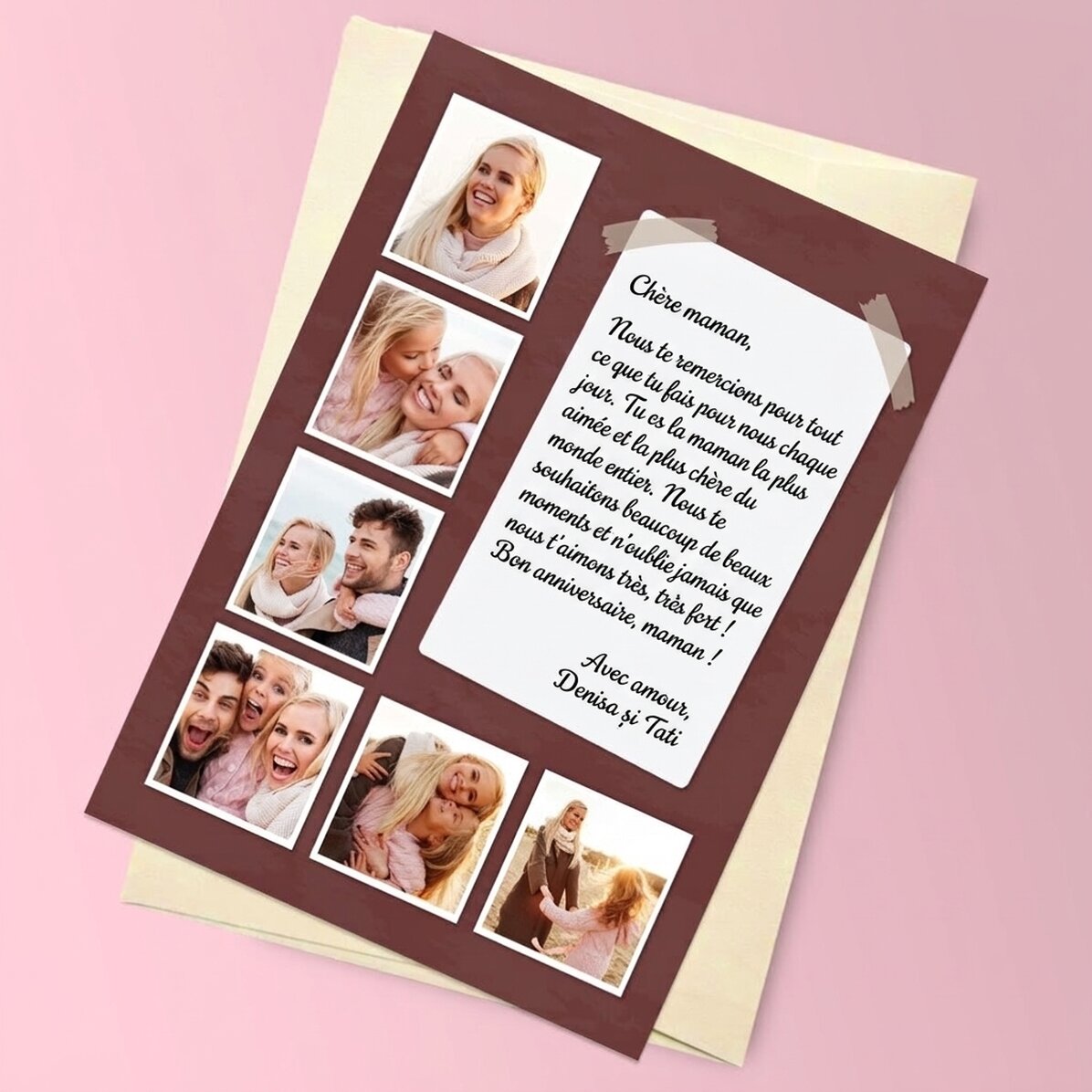 Carte de vœux magnétique personnalisée avec 6 photos et un long message