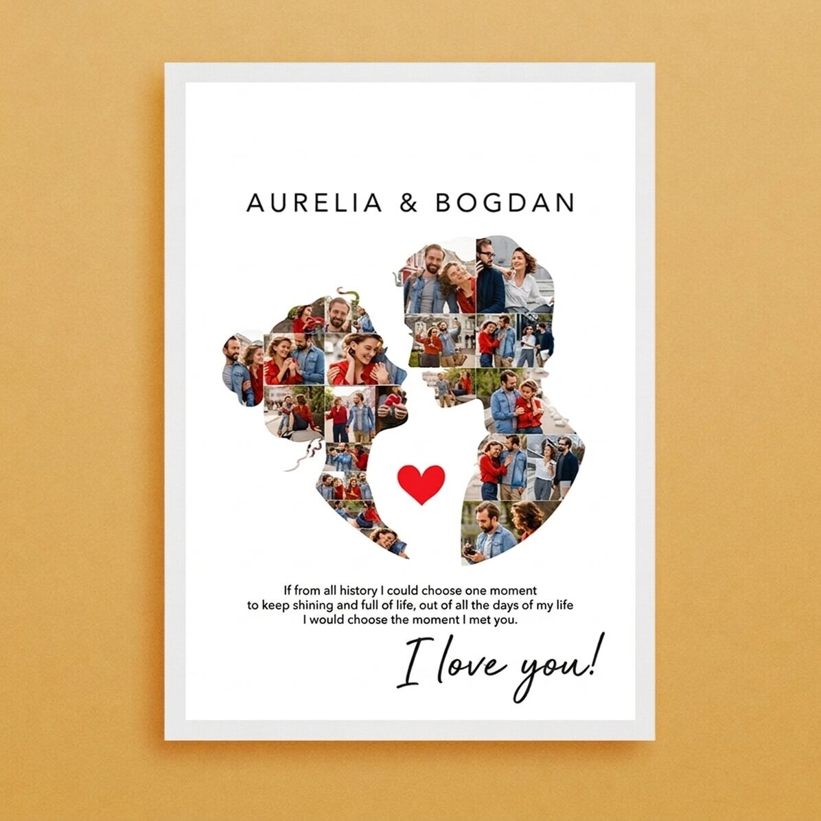 Tableau personnalisé avec 26 photos et un texte pour un couple - Notre amour