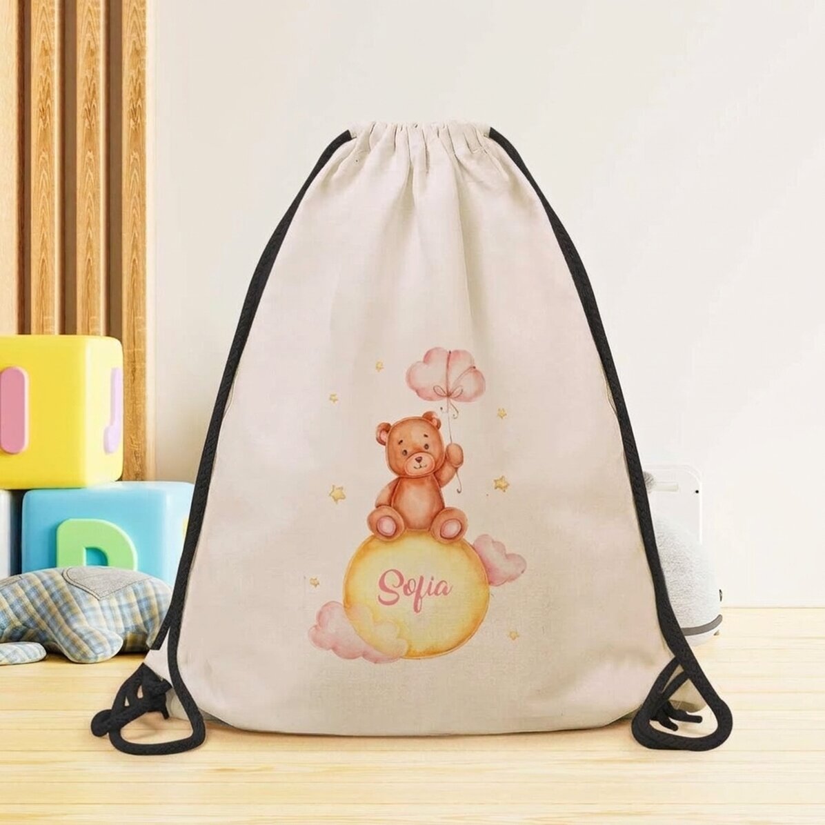 Sac à dos personnalisé avec prénom pour filles - Ours en peluche