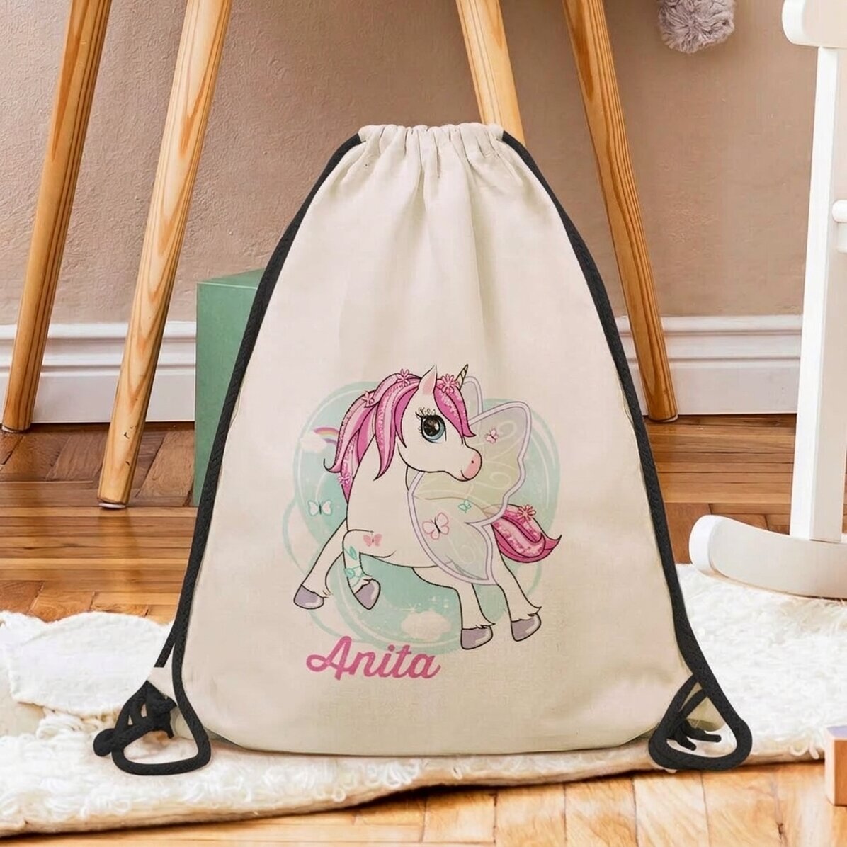 Sac à dos personnalisé avec prénom - Licorne et papillons