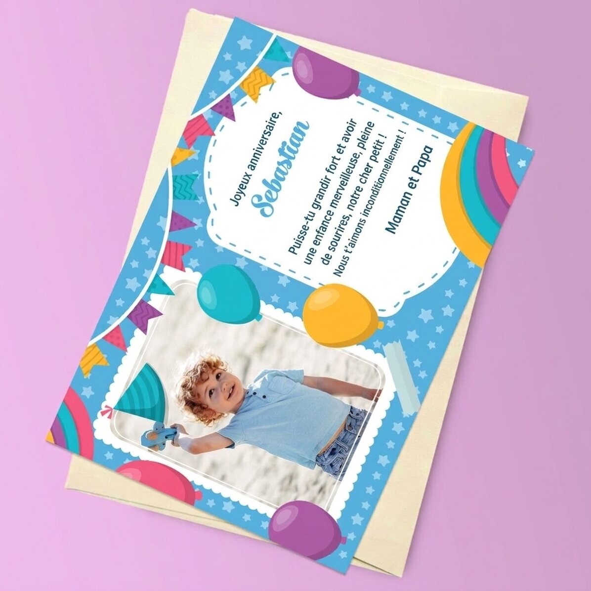 Carte de vœux magnétique personnalisée avec une photo et un message pour les enfants