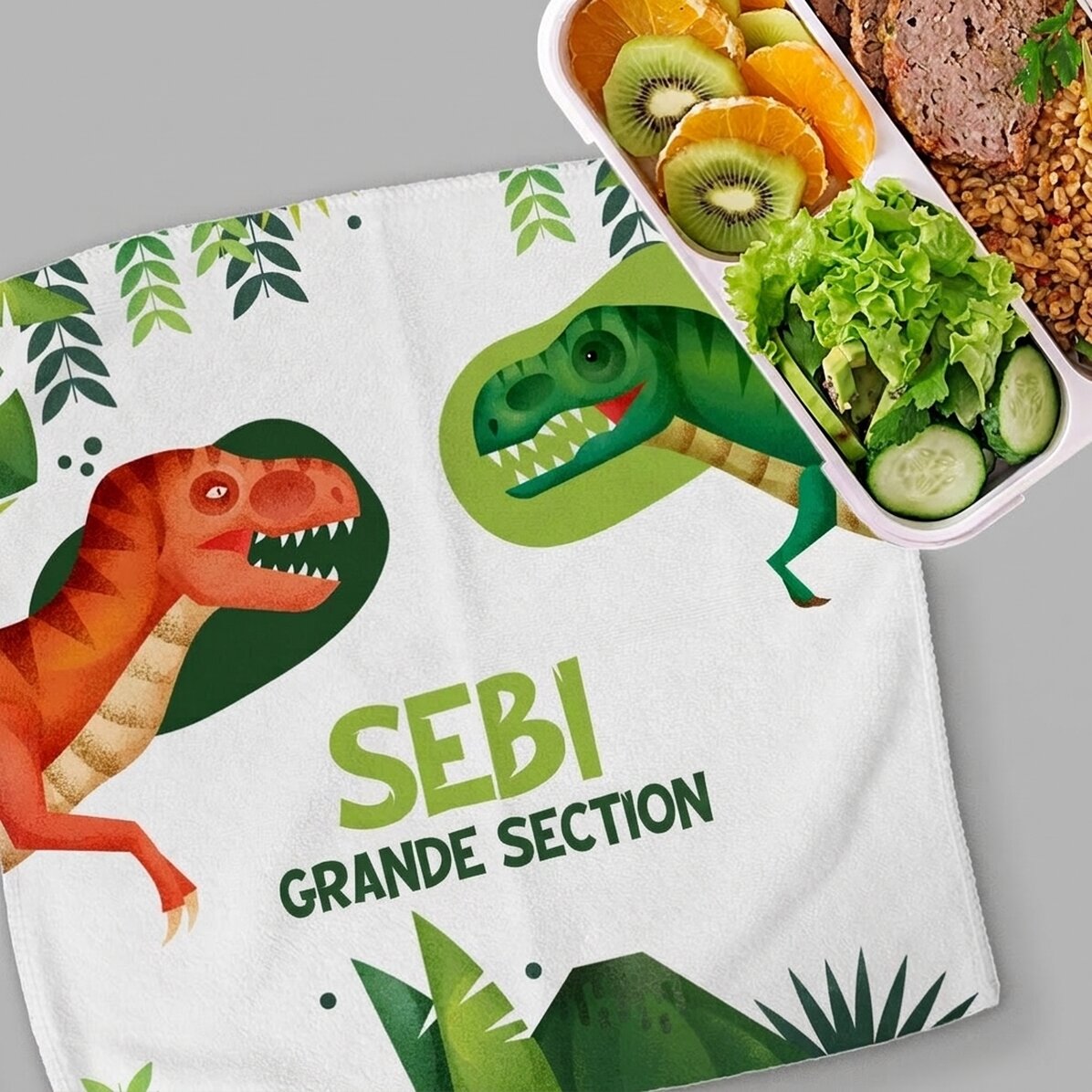 Serviette personnalisée avec inscription - Dinosaure T-Rex