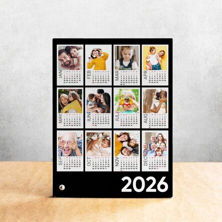 Cadre photo de bureau personnalisé avec 12 photos et un calendrier