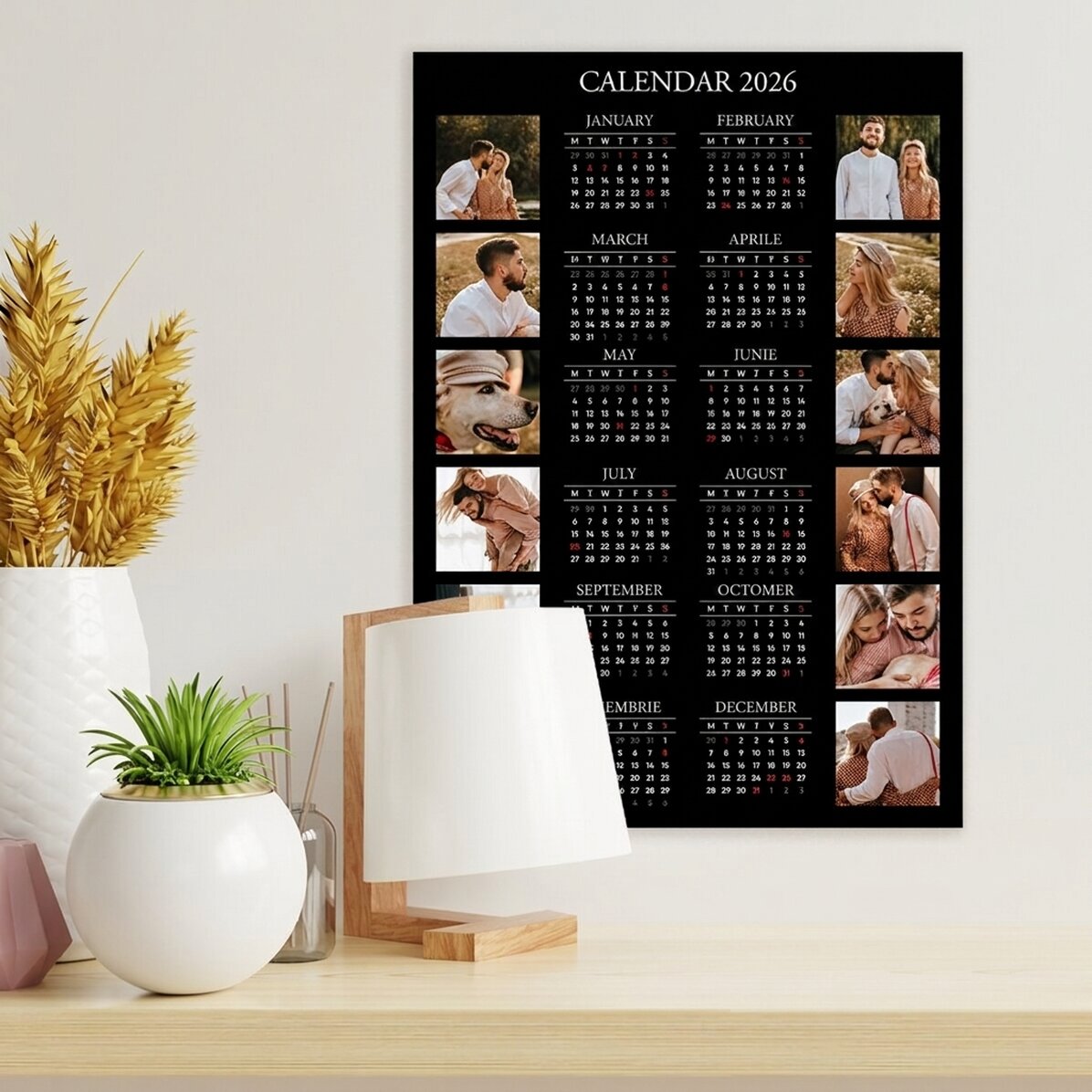 Affiche-calendrier personnalisée avec 12 photos et un texte