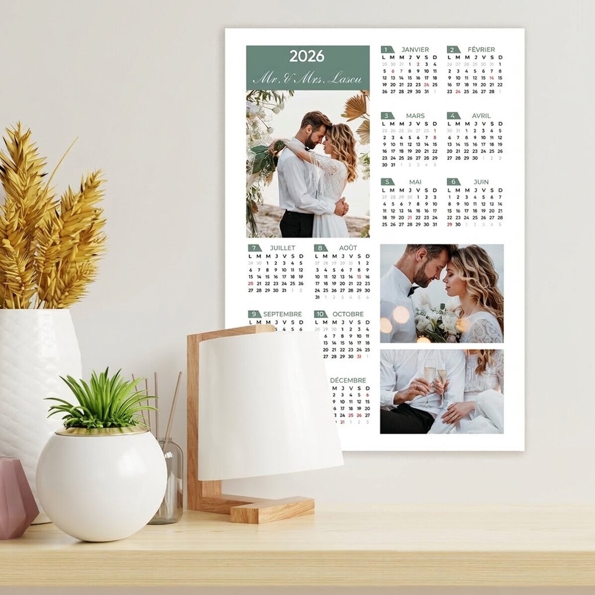 Affiche-calendrier personnalisée avec 3 photos et un texte - format portrait