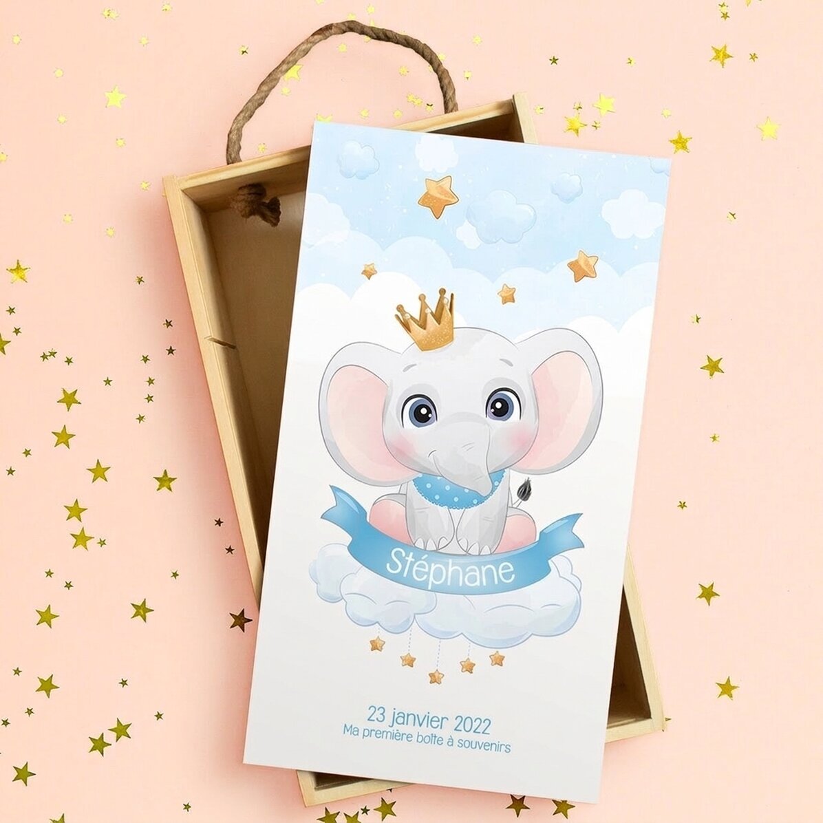 Coffret cadeau en bois personnalisé avec inscription - Mes premiers souvenirs