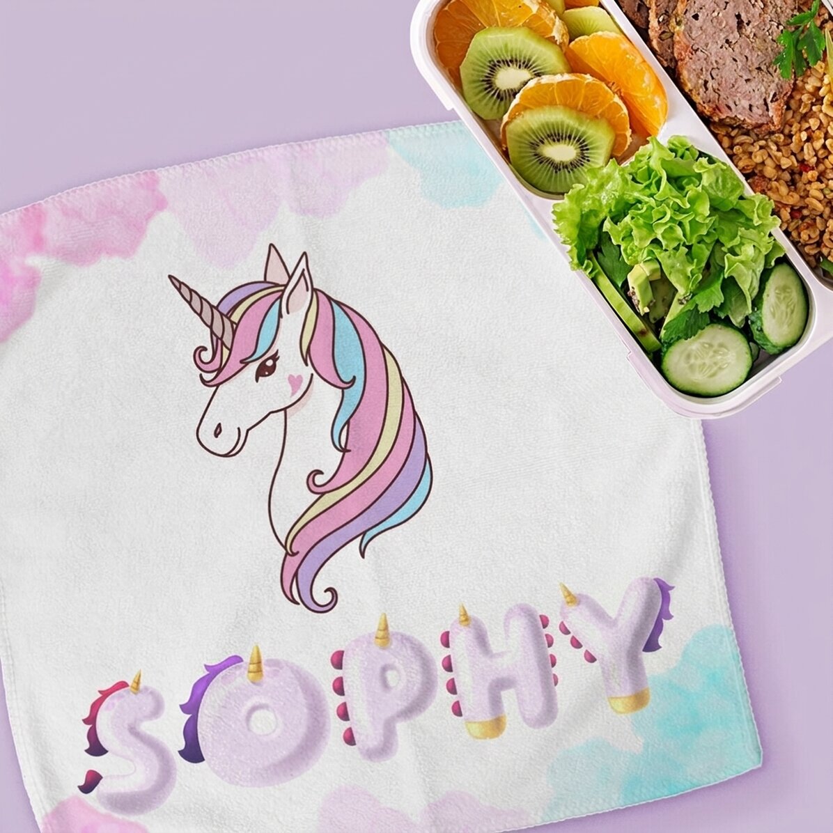Serviette personnalisée avec un prénom - Licorne