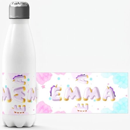 Thermos à base blanche personnalisé avec un prénom - Licorne spéciale