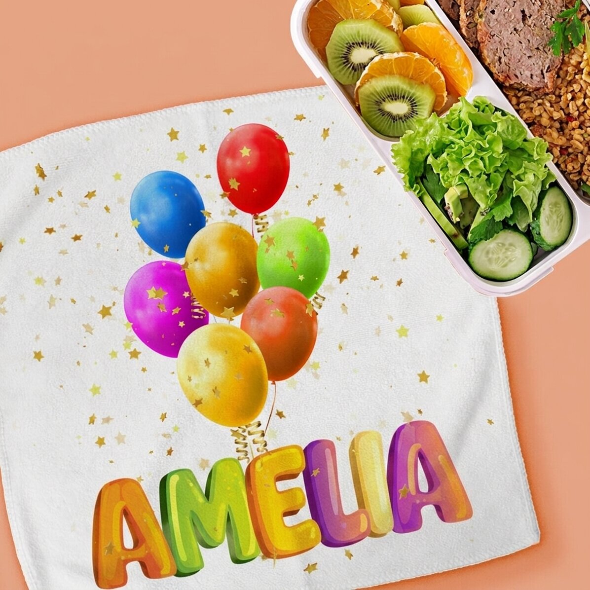 Serviette personnalisée avec un prénom - Ballons colorés