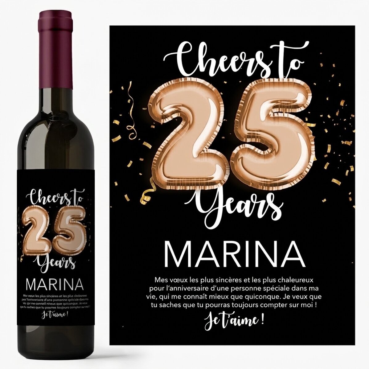 Vin personnalisé avec un numéro, un nom et un message - Cheers to