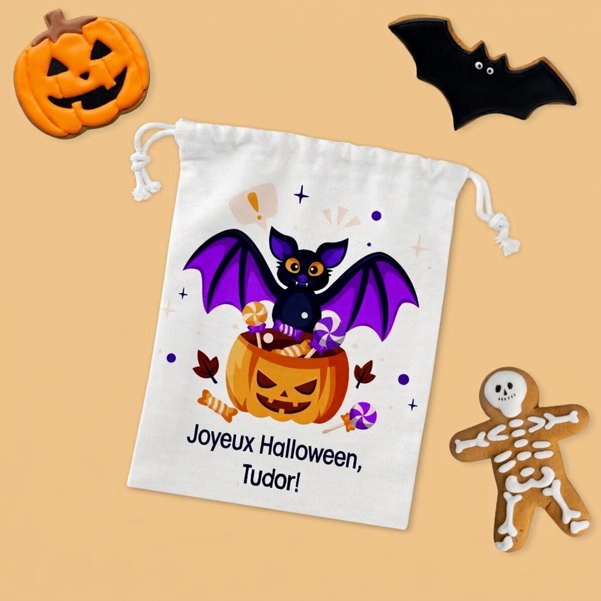 Petit sac cadeau personnalisé avec un texte - Halloween