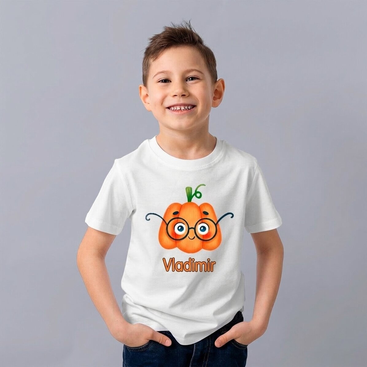T-shirt en coton pour enfants personnalisé avec un texte - Cute Pumpkin