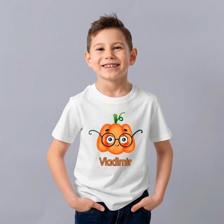 T-shirt en coton pour enfants personnalisé avec un texte - Cute Pumpkin