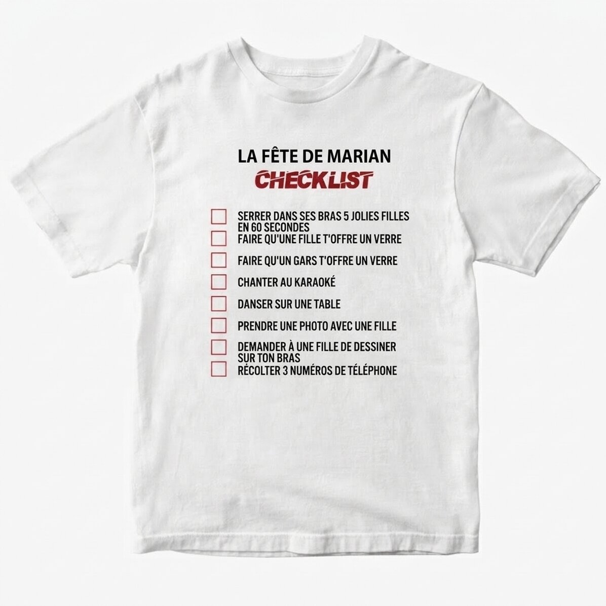 T-shirt personnalisé avec inscription - Checklist
