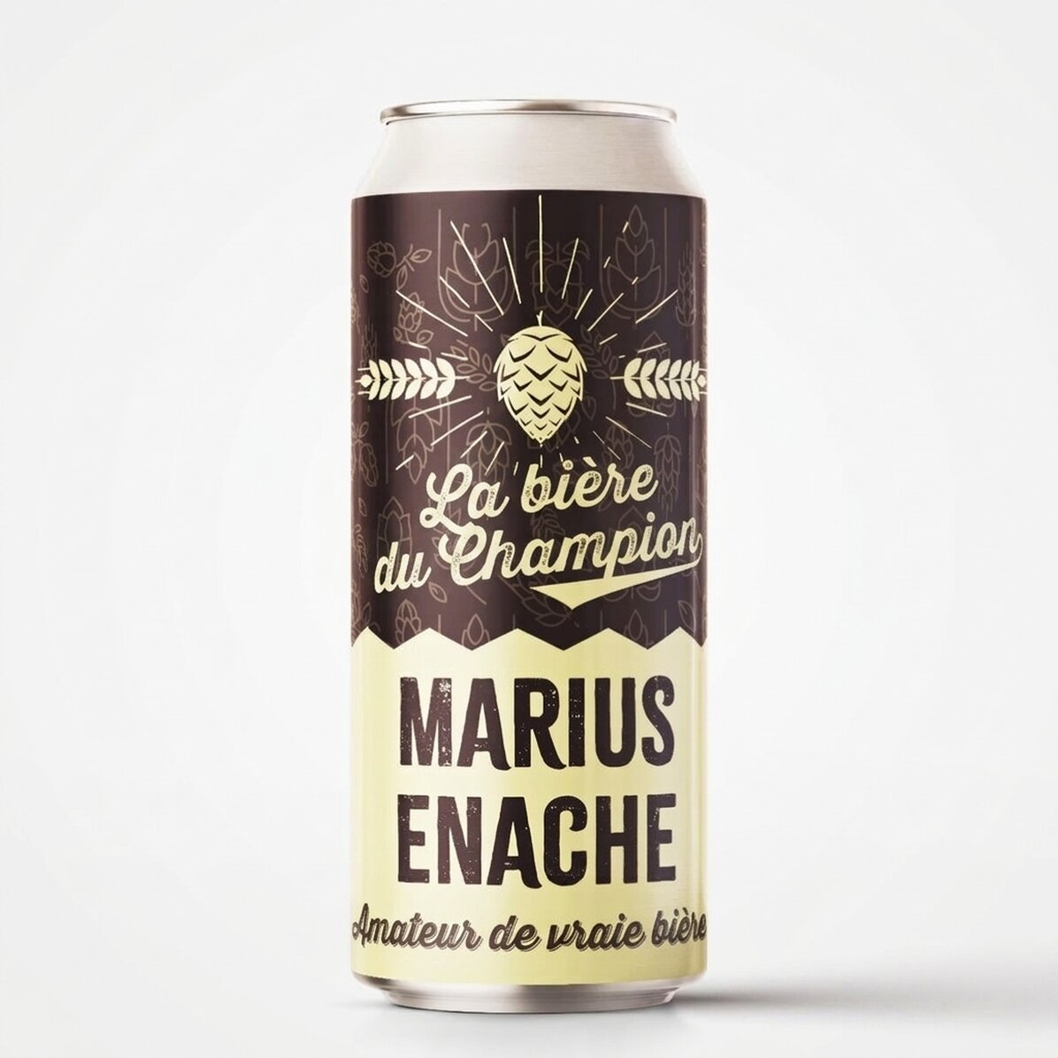 Bière en canette personnalisée avec un texte - La bière du champion