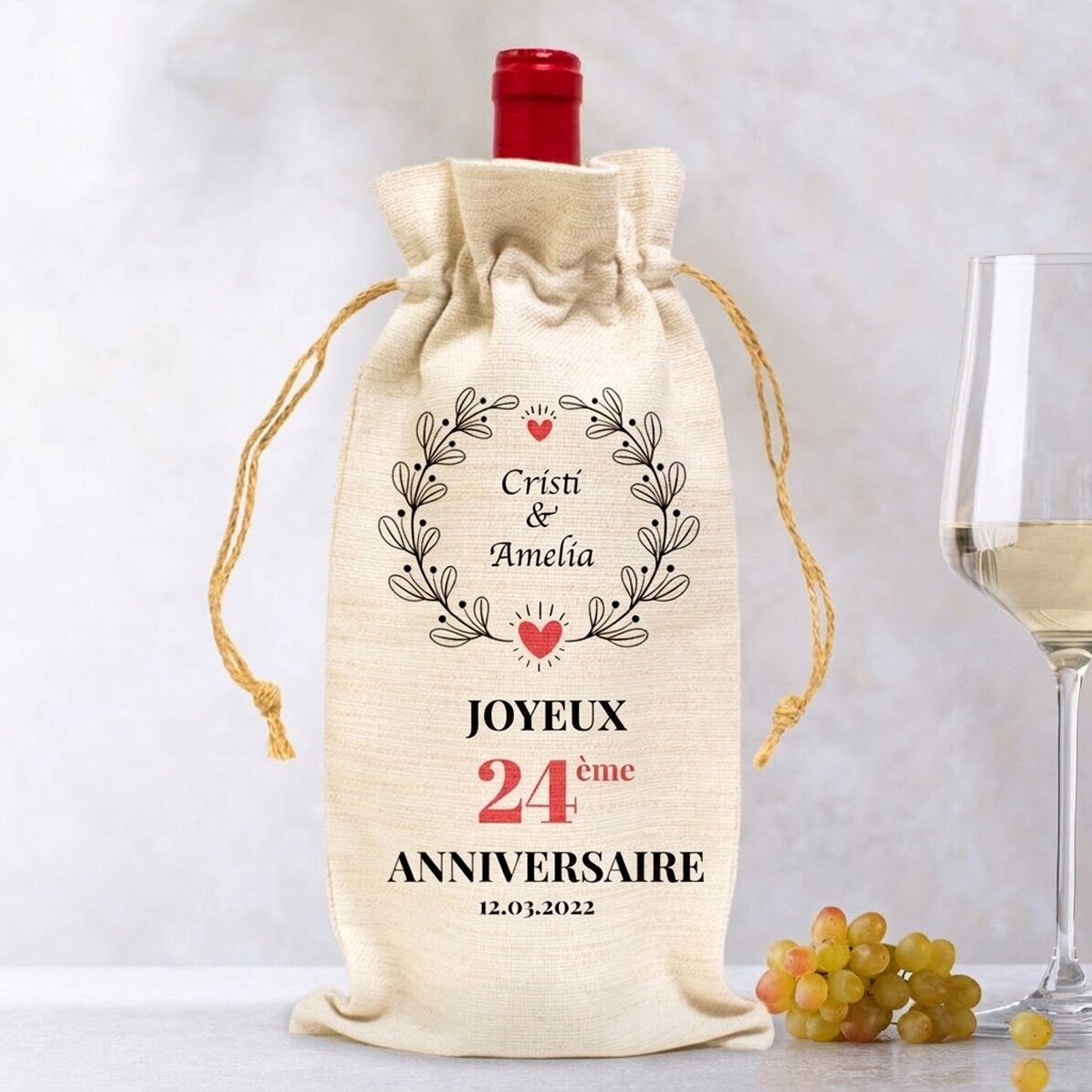 Sac personnalisé pour bouteille de vin - Modèle « Anniversaire »