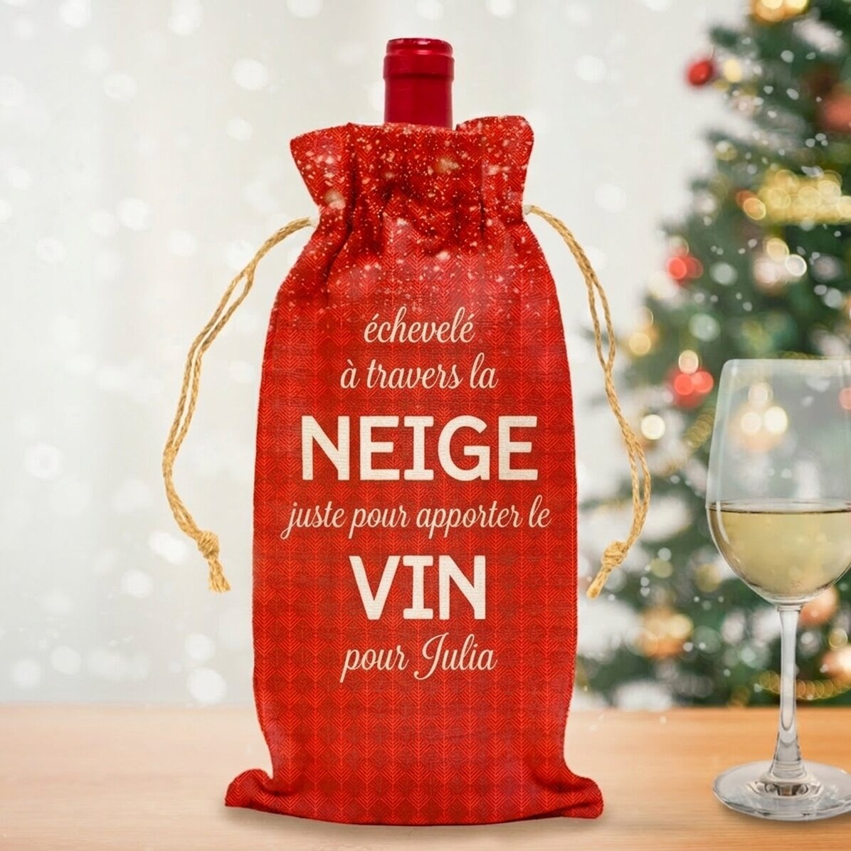 Sac personnalisé pour bouteille de vin - Dashing through the snow