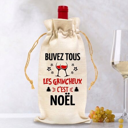 Sac personnalisé pour bouteille de vin - Drink up Grinches