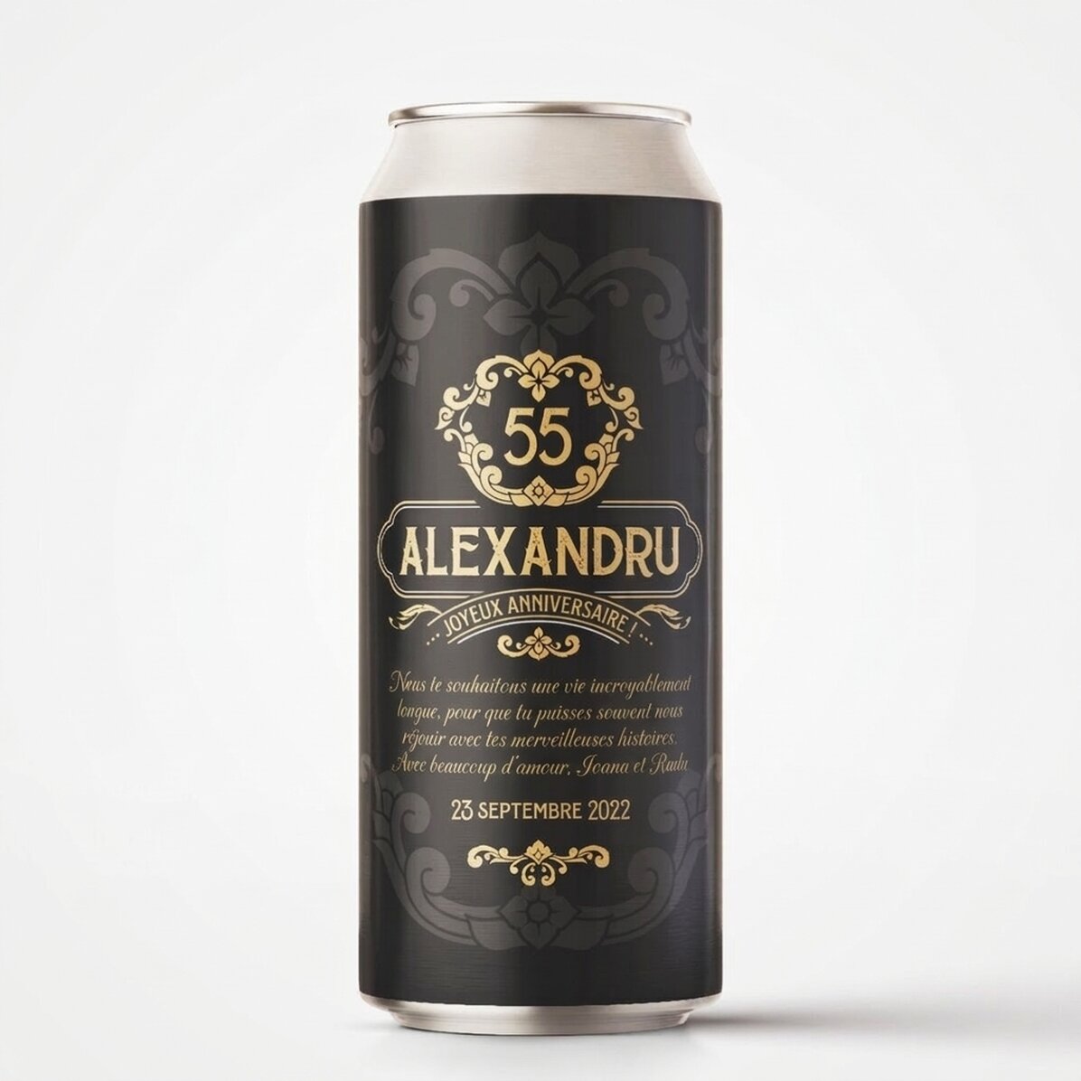 Bière en canette personnalisée avec un texte - Premium