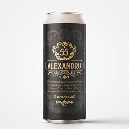 Bière en canette personnalisée avec un texte - Premium