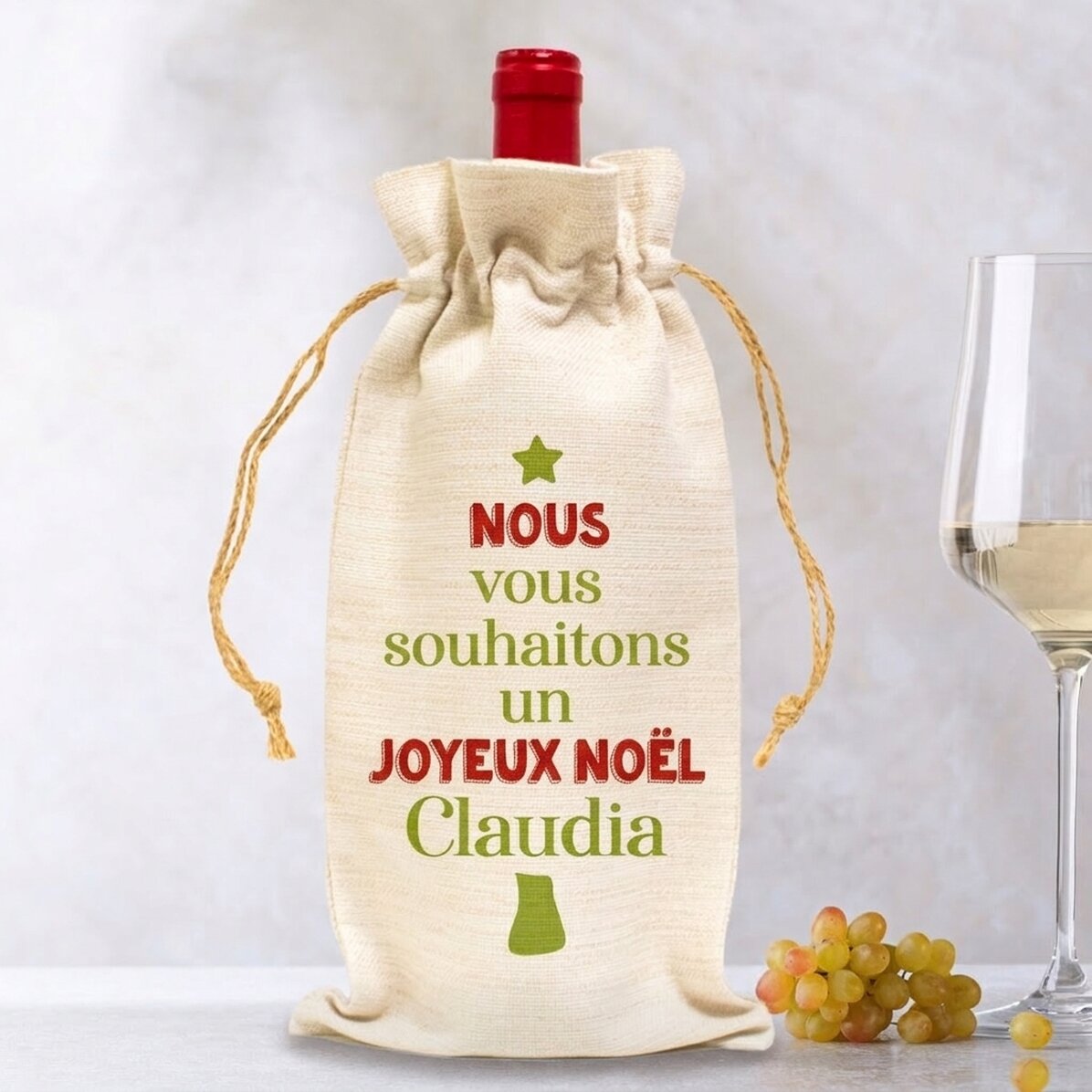 Sac personnalisé pour bouteille de vin - We wish you a Merry Christmas