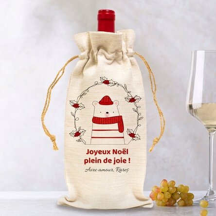 Sac personnalisé pour bouteille de vin - Modèle « petit ours des fêtes »
