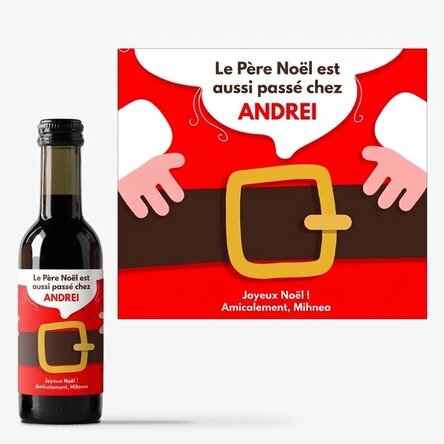 Mini-bouteille de vin personnalisée avec le texte « Le Père Noël est arrivé »