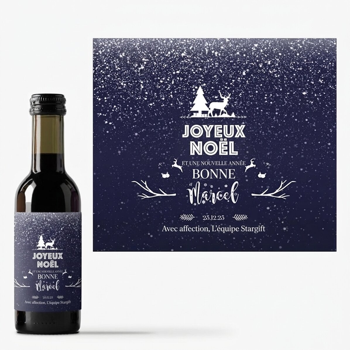Mini-bouteille de vin personnalisée avec un message - Snowing Night