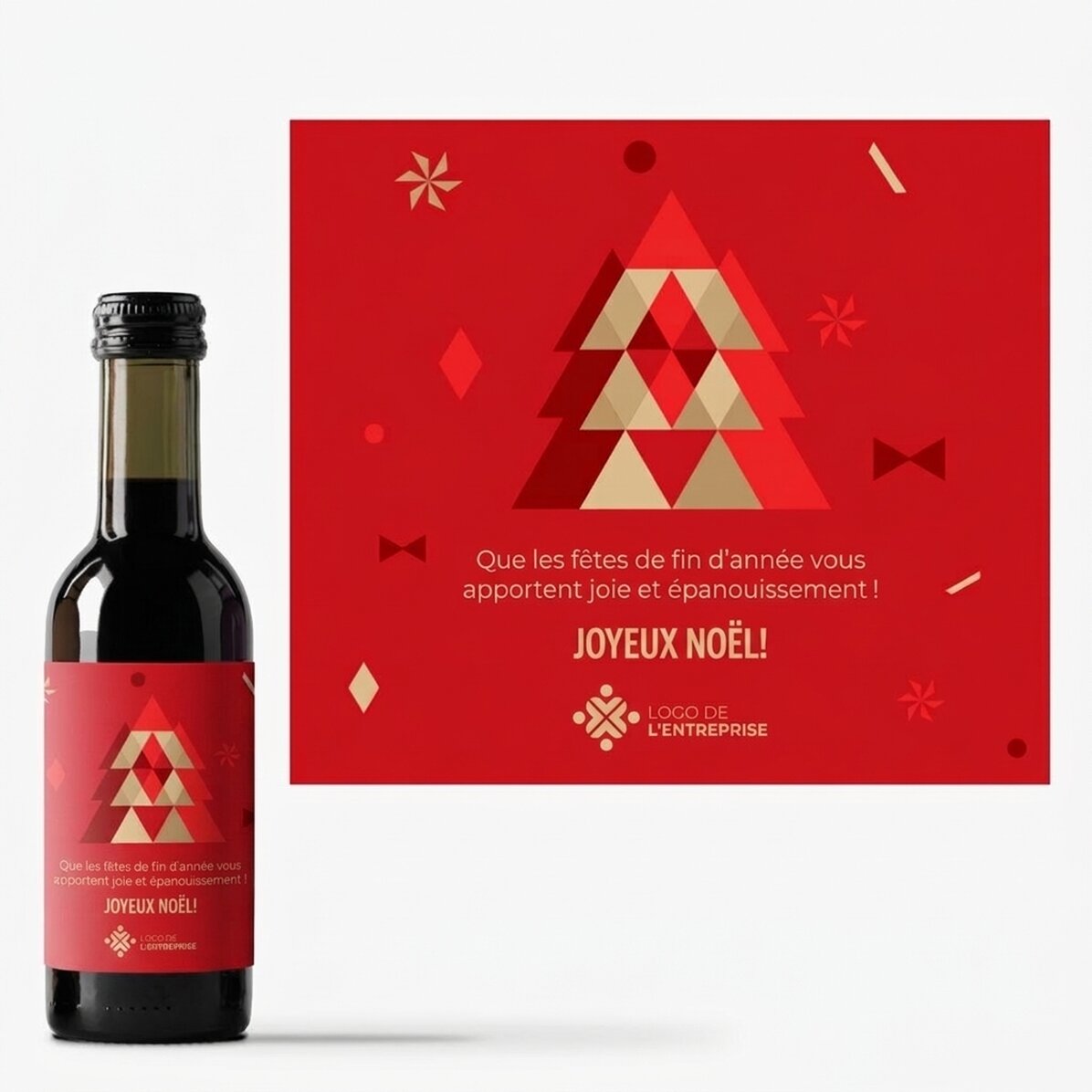 Mini-bouteille de vin personnalisée avec un logo et un texte pour Noël