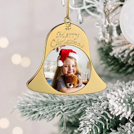 Décoration de sapin personnalisée avec deux photos - modèle « Clochette »