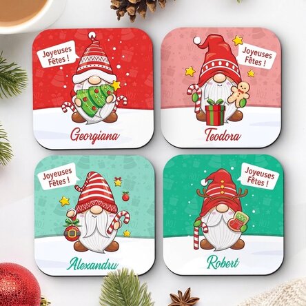 Lot de 4 sous-verres personnalisés avec un texte - motif de Noël